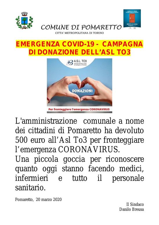 donazione asl coronavirus